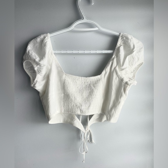 💖(2 for $15)💖 Garage White Tie-Front Crop Top - Picture 7 of 7